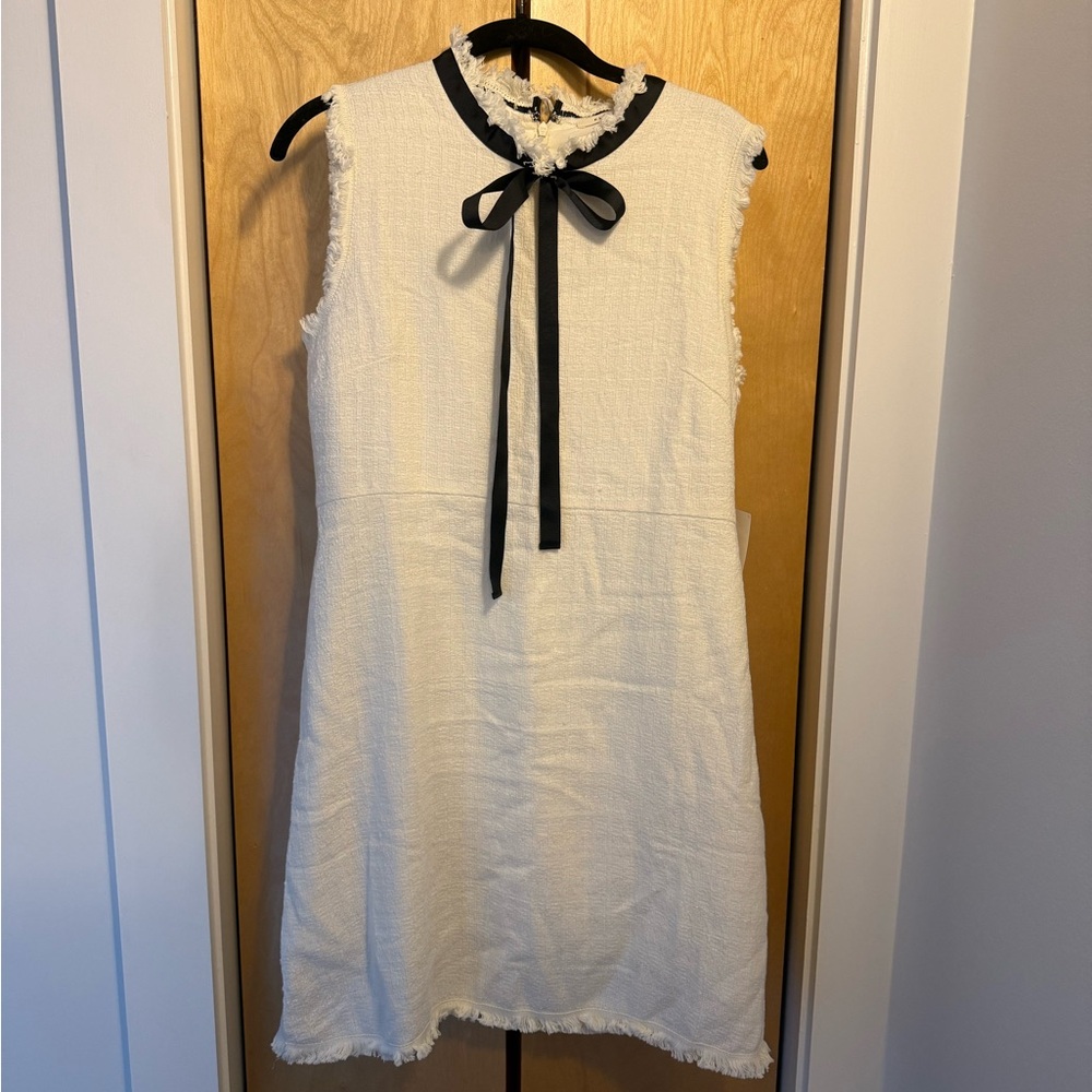 NWT White Sleeveless Dress with Black Bow